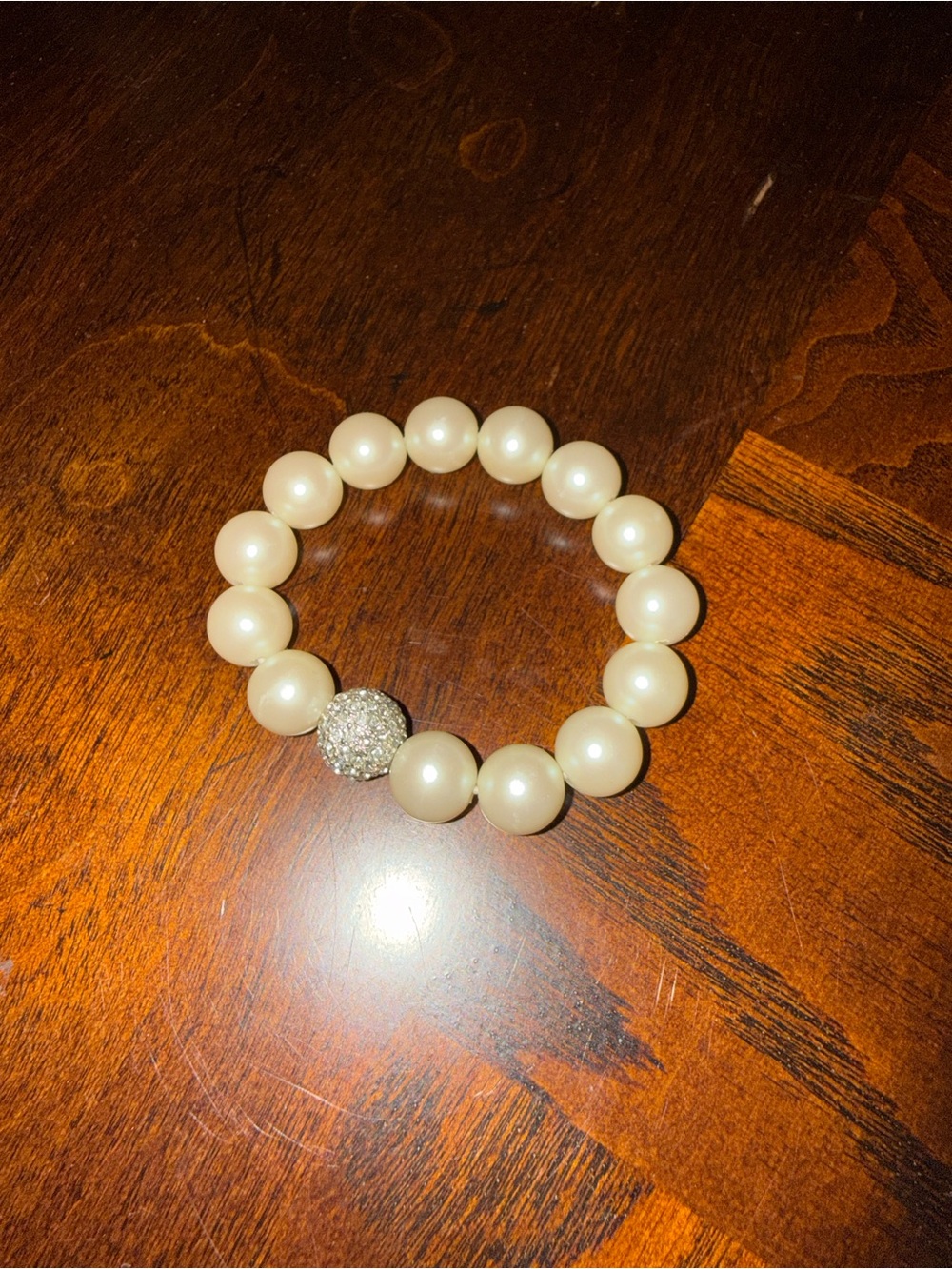 Stella & Dot kids Pearl Stretch Bracelet with Pave Crystal Accent - Ivory - Picture 2 of 2